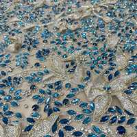 Tissu en dentelle 100 % polyester de qualité supérieure, fantaisie, classique, luxueux, perlé à la main, pour robes de mariée, voiles de mariée, largeur personnalisée, couleur unie