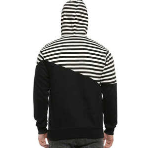 Sweat-shirt à capuche rayé pour homme, noir et blanc, en coton tricoté, décontracté, manches longues, avec poche, pour l'automne - Product Image 3