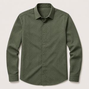 Chemise habillée jacquard pour homme, à manches longues, coupe ajustée, col rabattu, motif géométrique, bouton unique, collection Printemps ODM - Product Image 1