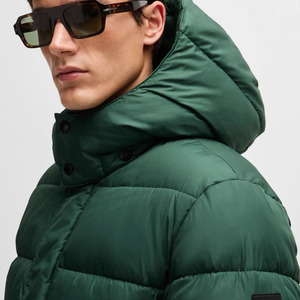 Veste matelassée pour homme, vert foncé, à capuche, col montant, fermeture éclair, coupe-vent, rembourrée de duvet, vêtement d'hiver décontracté, coupe régulière - Product Image 4