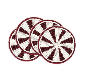 Beaded <b>Coaster</b> Premium Handmade Beaded Drink <b>Coasters</b> Set Classic Design Red <b>White</b> Pattern Mats & Pads - Product Image 1
