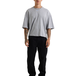Camiseta de Algodón Crema Extra Grande para Hombre, Manga Corta, Cuello Redondo, Estilo Casual, Jersey Liso, Color Sólido, Estilo Urbano - Product Image 1