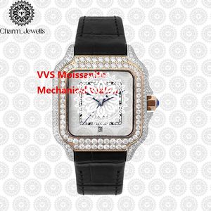 Montre mécanique de luxe Charm_Jewells, boîtier en acier inoxydable, bracelet en cuir, phase de lune, cadran en cristal saphir, 40 mm, analogique, unisexe - Product Image 5