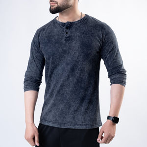 T-shirt à manches longues de haute qualité pour hommes, 100% coton, vêtements unis, respirant, col rond, manches longues. - Product Image 5