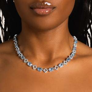 Luxury Women's 925 Silver Rhodium Plated Hiphop <b>Statement</b> <b>Necklace</b> Emerald Cut Crystal Rhinestones Tennis Chain - Product Image 1