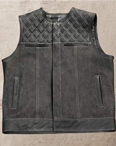 Gilet de motard en cuir matelassé noir pour homme, veste de motard - Product Image 1