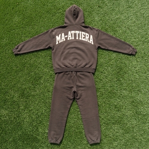 Chándal con capucha para hombre, de algodón marrón, con cremallera frontal, estampado de letras, corte holgado, informal, para otoño - Product Image 6