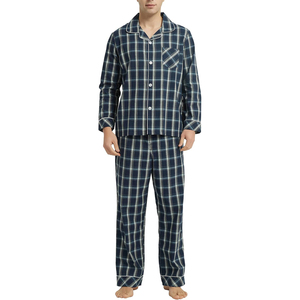 <b>Men</b> Plaid Long Sleeve <b>Pajamas</b> <b>Set</b> 100% Cotton Flannel Soft Autumn Sleepwear with Pocket Classical Style - Product Image 1