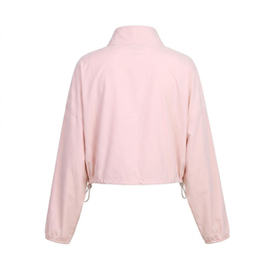 Chaqueta Corta Ligera para Mujer, Estilo Racer, con Cierre, Cuello Alto, Color Rosa Sólido, Corte Holgado, para Primavera y Actividades al Aire Libre - Product Image 4