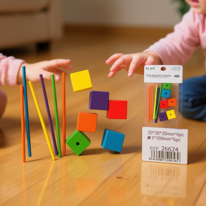 Set di blocchi e bastoncini in legno ILAN 20x20x20mm 6 pezzi 3x100mm 6 pezzi Giocattolo da costruzione - Product Image 3