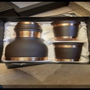 Luxury Matte Copper Eco-Friendly Water Bottle Set 2 Cups for Home <b>Kitchen</b> Gym Ayurvedic Use Outdoor Dining Indian Home Crafts - Product Image 4