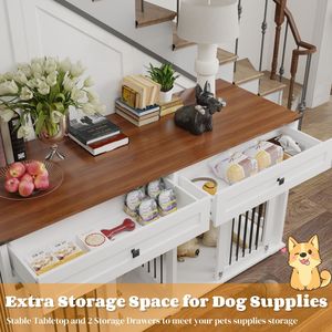 Grande Gabbia Doppia per Cani con 2 Cassetti Divisori e Porta Scorrevole, Cuccia in Legno Resistente all'Acqua per Uso Interno - Product Image 4