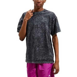 T-shirt en coton épais pour homme, style mode, coupe oversize, col rond, motif uni, imprimé numérique, tricoté, délavé à l'acide - Product Image 2