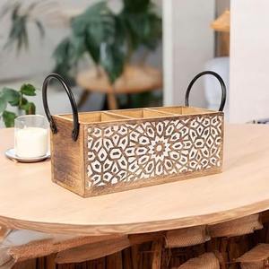 Porte-couverts artisanal en bois de manguier de qualité supérieure pour le rangement de la vaisselle dans la cuisine, design unique, fabricant indien, offre en gros - Product Image 3