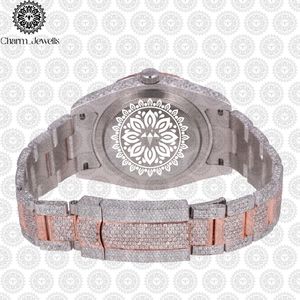 Charm Jewells Luxury <b>Men's</b> Stainless Steel <b>Watch</b> 40mm Case Mechanical Movement Diamond Accents Leather Band 10 Bar Water - Product Image 3