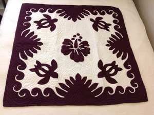 Luxury Stylish Handmade Deep <b>Plum</b> Sea Turtle & Hibiscus Hawaiian Quilt Hot Sale Wholesale 100% Cotton Home <b>Bedding</b> Decor Quilt - Product Image 1
