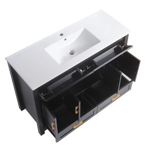 Mobile Bagno Nero da 48 Pollici con 4 Ante a Chiusura Ammortizzata e 4 Cassetti, Ampio Spazio di Archiviazione, Combinazione con Lavabo in Ceramica - Product Image 5