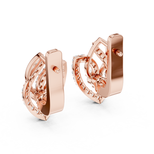 Pendientes de Lujo para Mujer con Motivo de Hoja y Diamantes Redondos Brillantes Cultivados en Laboratorio, Oro Rosa de 10K, Inspirados en la Naturaleza - Product Image 4