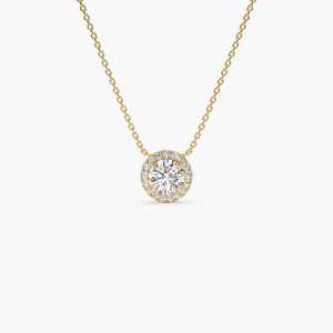 จี้เพชรทรงกลมเจียระไนแบบบริลเลียนท์ 14K 18K ทองคำแท้ VVS2 น้ำหนัก 0.90 กะรัต ประดับด้วยเพชรแล็บโกรว์ พร้อมตัวเรือนแบบ Halo Setting สร้อยคอเครื่องประดับชั้นดีสำหรับผู้หญิง - Product Image 1