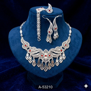 Wholesale Bridal Necklace Set with Earrings and Headpiece Gold & Silver Plated Zircon Stones Trendy Style Jewelry Set A-53215 - Product Image 6