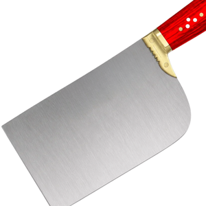Cuchillo de Carnicero de Alta Resistencia, Hoja de Acero Inoxidable Plateada, Mango Rojo, Empuñadura Dorada, Cuchillo Ancho para Carnicería, Herramienta de Cocina - Product Image 6