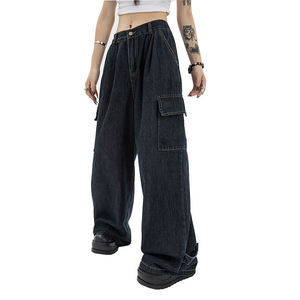 Pantalones Cargo Elegantes de Cintura Media en Azul Oscuro, Poliéster/Algodón, Tallas Grandes, Corte Regular, Largos, Ecológicos y Transpirables para Mujer - Product Image 4