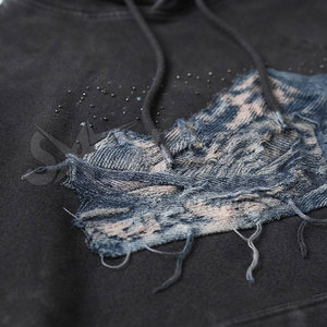 New Arrival Heavyweight Distressed <b>Embroidery</b> <b>Set</b> Men Pullover Hoodie And Jogger Pants Casual Streetwear Two Piece Outfit - Product Image 5