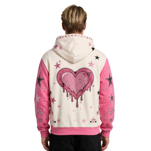 Sudadera con capucha de forro polar con corte geométrico y costuras en contraste, estilo retro, holgada, para skateboarding, gruesa, de invierno, streetwear, con cremallera frontal - Product Image 2