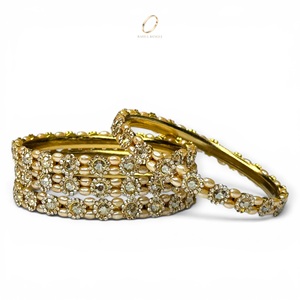 Bridal Pearl <b>Crystal</b> Premium Gold Plated Kashmiri Bangles Set for Women Wholesale Indian Fashion Jewelry at Lowest Price - Product Image 1