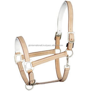 Cabestro de caballo de cuero genuino acolchado blanco de lujo con hebilla de latón de doble corona resistente y tocado y barbilla ajustable - Product Image 4