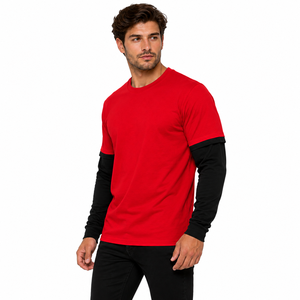 Camiseta de Manga Larga para Hombre de Alta Calidad, Estilo Moderno, Efecto de Dos Piezas, Camiseta Estética con Capas - Product Image 5