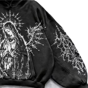 Sudadera con Capucha Negra Gótica Vintage para Hombre, Estilo Urbano, Manga Larga, Corte Holgado, Tejido 100% Algodón - Product Image 5