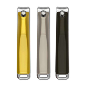 Custom Ergonomic Wide Handle Nail Clipper Titanium Silver Finish Sharp Curved Jaw Fingernail Trimmer Travel Size Cutters - Product Image 1
