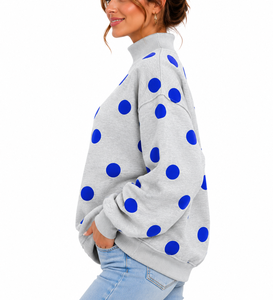 Sweat-shirt surdimensionné personnalisé pour femme, col montant, à pois, en polaire, coupe ample, manches longues, style décontracté, streetwear - Product Image 5