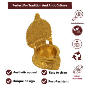 Lámpara de aceite decorativa tradicional de latón Ashtalakshmi – Para el hogar y la Pooja - Product Image 5