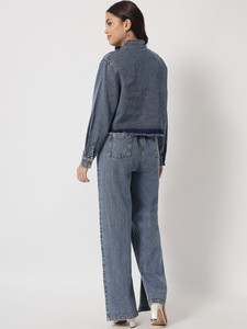 Distressed Denim Two-Piece Co-Ords <b>Set</b> Button Up Jacket & High Waist Wide Leg Pants <b>Sets</b> Casual Streetwear Fashion Jean Outfits - Product Image 3