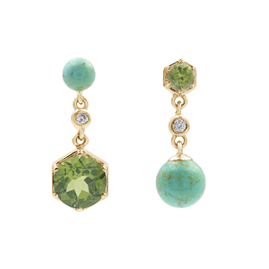 Pendientes Finos Bohemia de Plata de Ley 925 con Turquesa y Peridoto en Engaste Hexagonal, Joyería Fina para Uso Diario de Mujer - Product Image 5