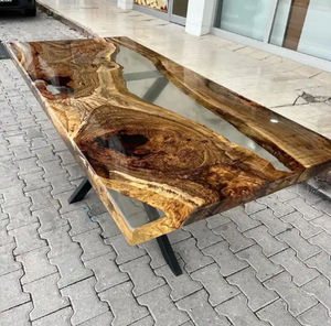 Mesa de Comedor y Conferencia Innovadora de Alta Calidad, de Madera Maciza y Resina Epoxi, Diseño Europeo, Forma Rectangular, Lujosa, Moderna y Natural - Product Image 5