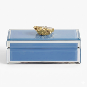 Boîte de rangement décorative en verre bleu de luxe avec poignée en pierre de cristal |   Organisateur de bijoux de luxe pour maquillage et souvenirs - Product Image 1
