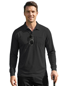 <b>Men's</b> Long Sleeve Knitted Polo <b>Shirt</b> Solid Black Button Collar Casual Style 100% Cotton Anti-Pilling Regular Fit 2027 - Product Image 3