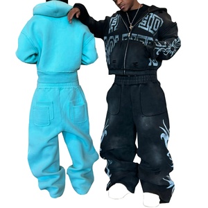 Econex Sports 2025 Survêtement à capuche personnalisé pour l'hiver Pantalon de survêtement à capuche zippé surdimensionné lavé à l'acide - Product Image 2