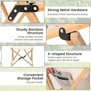 Juego de 2 Prácticas Sillas de Bambú para Dormitorio con Bolsillo de Almacenamiento para Campamentos y Pesca - Product Image 5