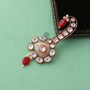 Aayush Ruby Pearl Polki Designer Kalangi Fashion Brooch - Product Image 4
