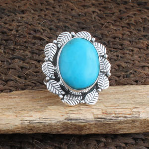 Bague en argent sterling 925 avec feuille de turquoise naturelle et branche d'arbre, bijou de mariage classique, pierre bleue authentique pour femme - Product Image 4