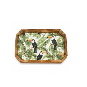 Plateau de rangement en bois motif feuille de palmier tucan, finition vernie, design moderne et luxueux, multifonction, compatible lave-vaisselle pour la table - Product Image 1