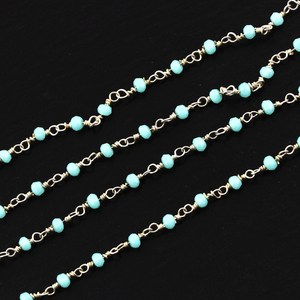 Cadena de Rosario de Cuentas Hidroformadas de Turquesa Azul AAA, Rondelle de 3MM y 3.5MM, Cadena Plateada, Venta al por Mayor, Cadena para Fabricación de Joyas a Granel - Product Image 1