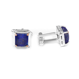 Boutons de manchette en argent allemand avec lapis-lazuli naturel, pierre précieuse bleue, accessoires de costume pour homme, cadeau de mariage, cadeau de marié, anniversaire, Noël, luxe - Product Image 4
