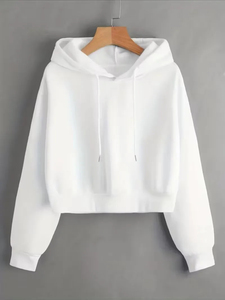 Sudadera con capucha corta gris para mujer, de manga larga, informal, de color liso, de punto, para otoño - Product Image 2