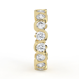 Bague d'éternité en or jaune ondulé avec motif ruban et diamants Fluid Wave, rythmique, empilable, pour mariée - Product Image 6