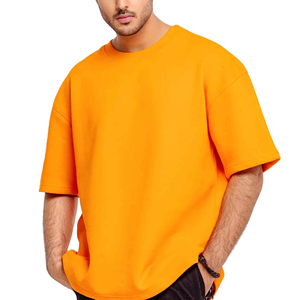 เสื้อยืดคอตตอนสีส้มล้วนทรงลำลองสไตล์มินิมอลสำหรับผู้ชาย แขนสั้น คอกลม ใส่สบาย เหมาะกับฤดูร้อน ผลิตจากโรงงาน - Product Image 1